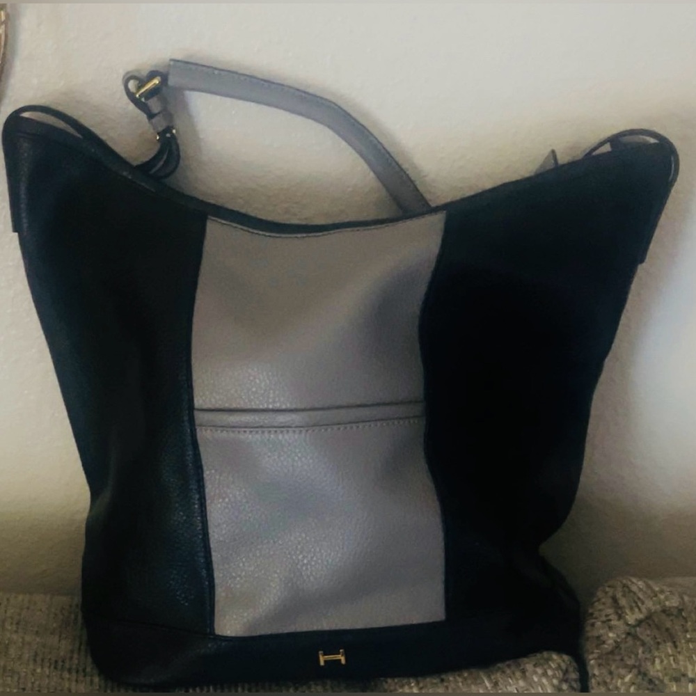 H by Halston Two-Tone Leather Shoulder Bag – Black & Gray - Picture 2 of 3